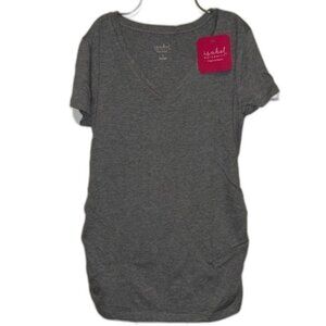 Set of 2 Small Maternity Short Sleeve V-Neck Side Shirred Grey T-Shirts